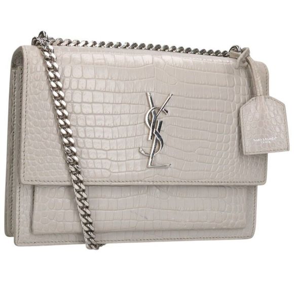 Saint Laurent Paris Croco metal logo chain shoulder bag Grey x silver - Picture 1 of 5